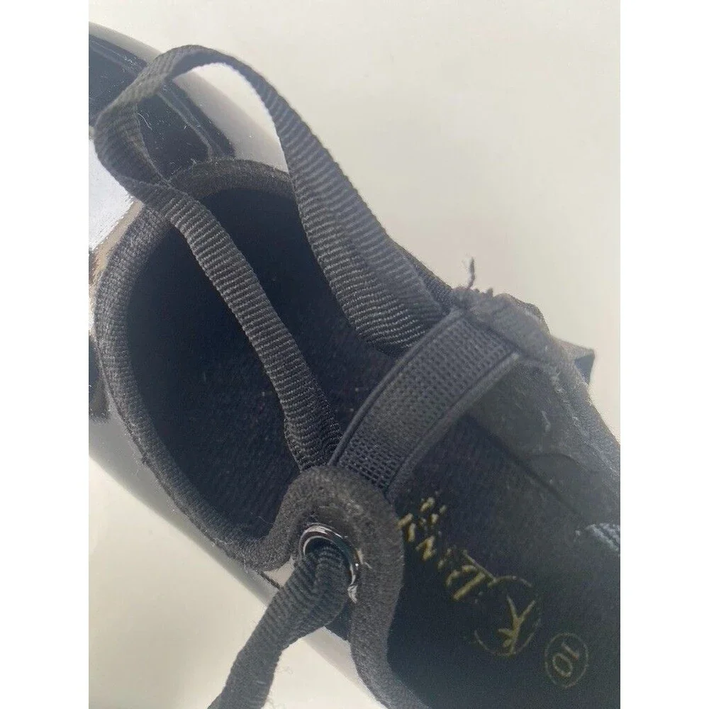 Danskin Freestyle Black Patent Tap Shoes Strap and Bow Tie Close Size 10 Toddler